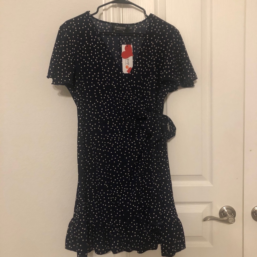 Navy & White Polkadot wrap dress